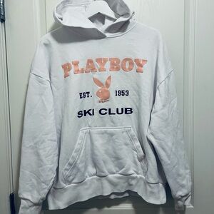Playboy White Hoodie with Pink and Black Accents